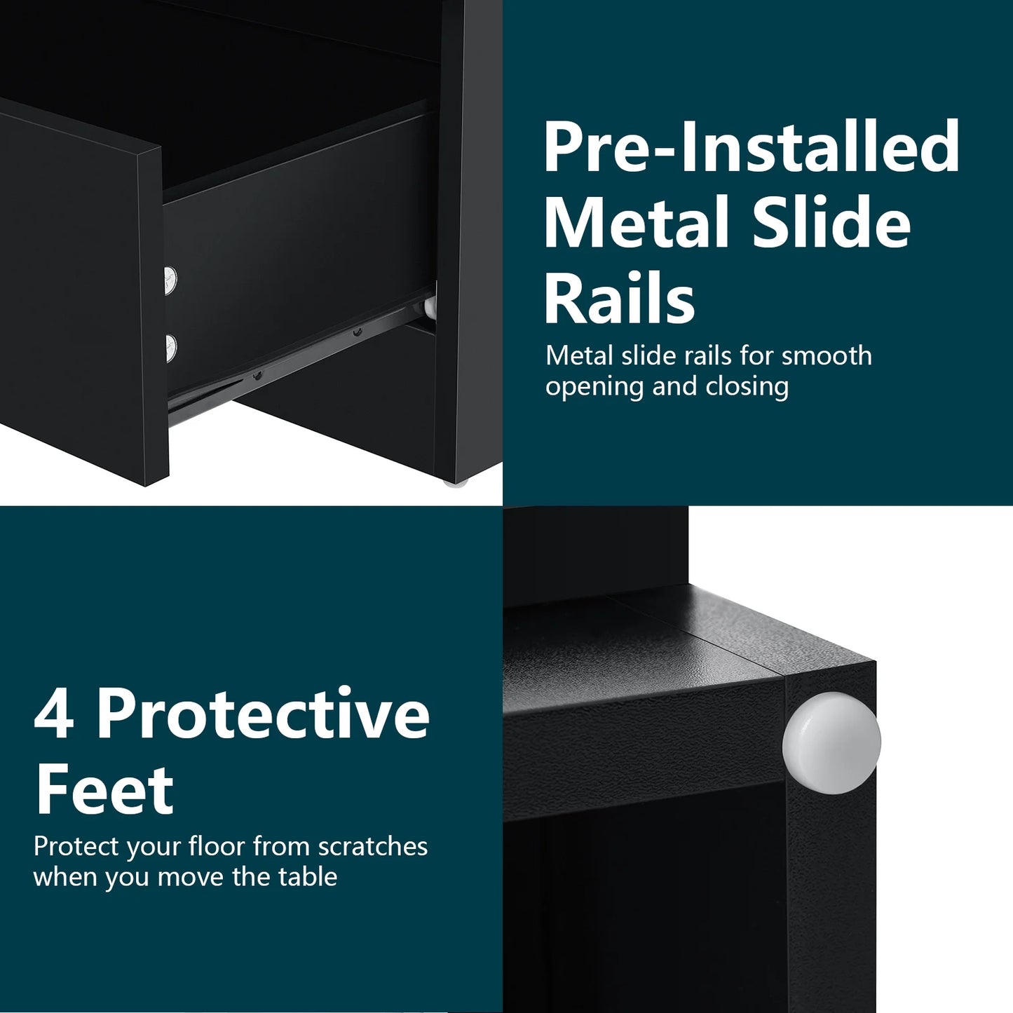 Nightstand with Charging Station Nightstands with 2 Drawer Open Shelf Nightstands Black Nightstands High Gloss LED End Table Nightstands for Bedroom Living Room Furniture 23.6" Tall