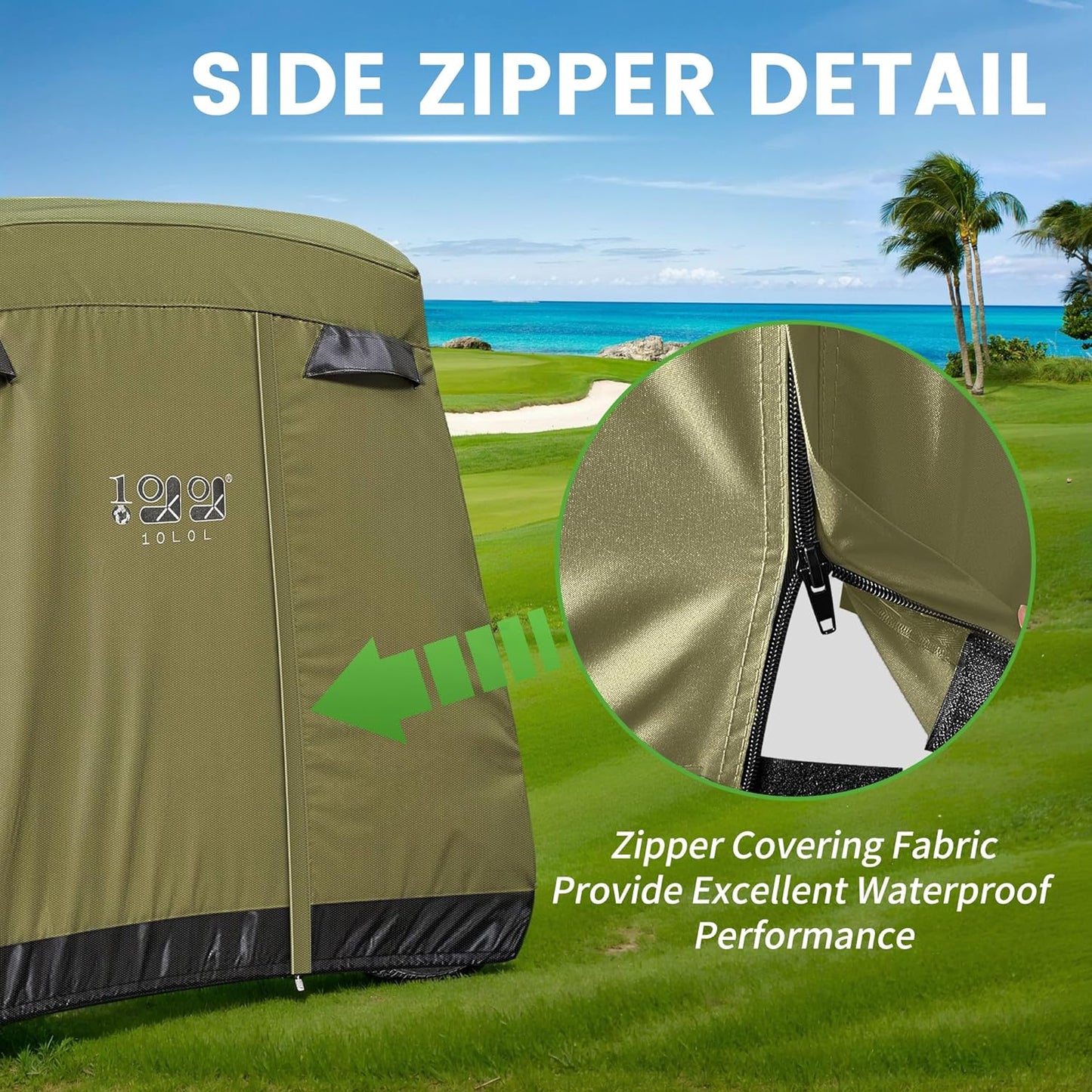 2/4/4+2 Passenger Golf Cart Cover Fits for Yamaha EZGO Club Car, 420D Waterproof Durable Polyester Golf Cart Cover with Three Zipper Doors Windproof Sunproof - Black/Army Green/Sliver
