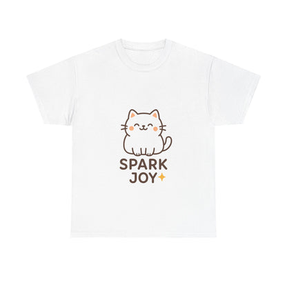 Spark Joy Cat Unisex Heavy Cotton Tee, Cute Pet T-Shirt, Animal Lover Gift, Cat Lover Apparel, Fun Casual Wear, Joyful Fashion