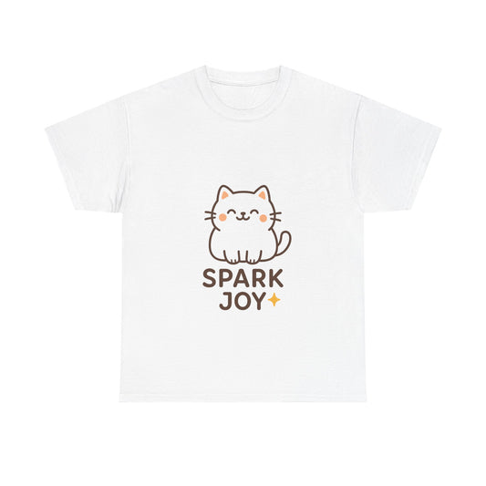 Spark Joy Cat Unisex Heavy Cotton Tee, Cute Pet T-Shirt, Animal Lover Gift, Cat Lover Apparel, Fun Casual Wear, Joyful Fashion