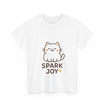 Spark Joy Cat Unisex Heavy Cotton Tee, Cute Pet T-Shirt, Animal Lover Gift, Cat Lover Apparel, Fun Casual Wear, Joyful Fashion
