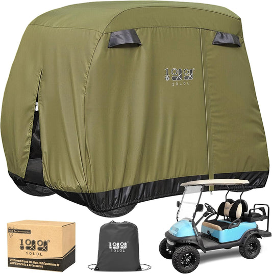 2/4/4+2 Passenger Golf Cart Cover Fits for Yamaha EZGO Club Car, 420D Waterproof Durable Polyester Golf Cart Cover with Three Zipper Doors Windproof Sunproof - Black/Army Green/Sliver